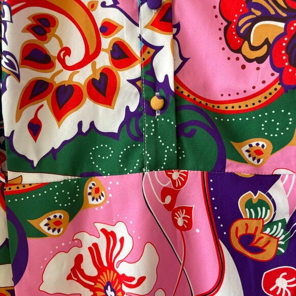 Dalia Macphee Long-Sleeve Midi‎ Dress, Front Buttons, Floral Pink, Large, NWT - Picture 3 of 7